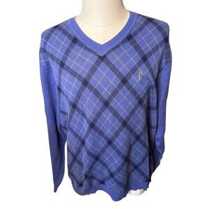 Payne Stewart Golf Sweater Purple Black Argyle Long Sleeve V-Neck Cotton Large